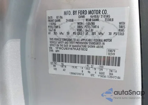 2007 Ford Escape Xlt/Xlt Sport из США, поврежденный, VIN 1FMCU93167KA51832